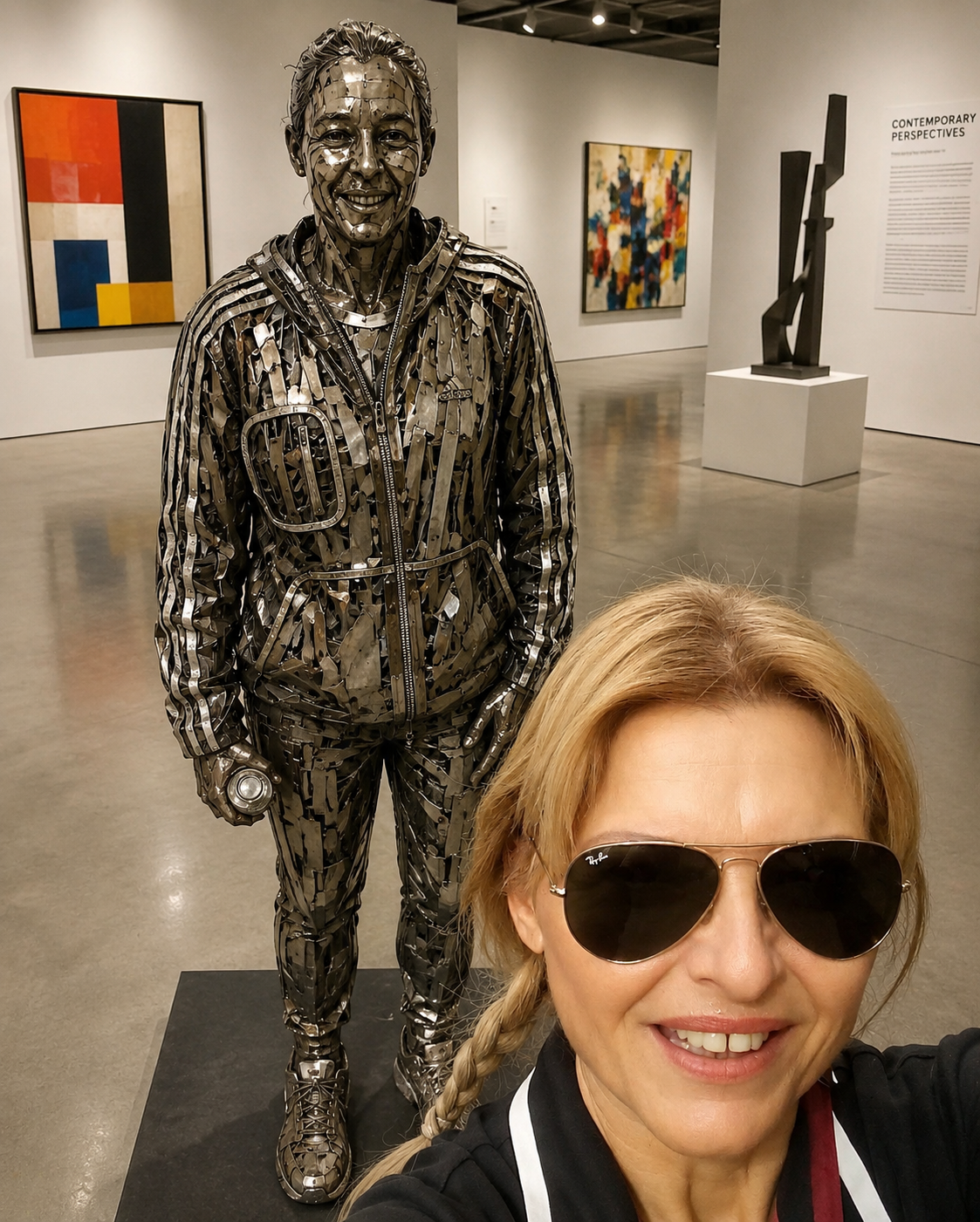 Erika with human sculpture